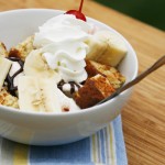 Fudgy Banana Sundae with Banana Bread Croutons