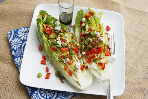 Garlicky Romaine Hearts Salad with Bacon, Walnuts and Blue Cheese
