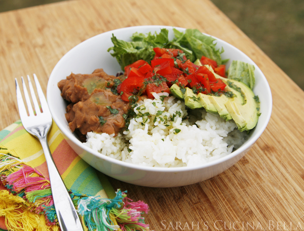 Veggie and Bean Rice Bowls with Lime Cilantro Vinaigrette
