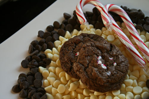 Deconstructed Chocolate Peppermint Bark Cookies