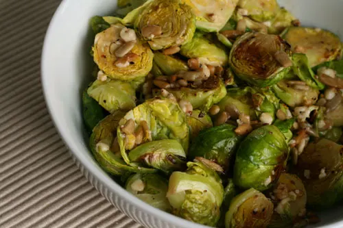 Warm Brussels Sprouts Salad with Gorgonzola and Sunflower Seeds Recipe