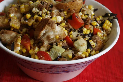 Balsamic Tomato, Corn and Cucumber Panzanella