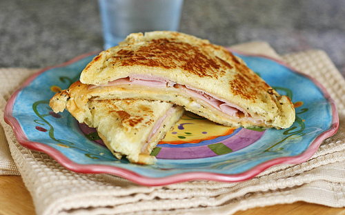 Grilled Cheddar and Ham Sandwich on an Onion Roll