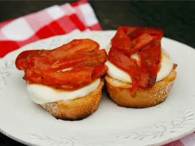 Garlic Scape Marinated Roasted Red Peppers