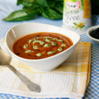 Indian-Spiced Tomato Lentil Soup with Basil Yogurt Drizzle