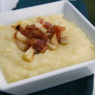 Decadent Cheddar Mashed Potatoes with Bacon and Apples