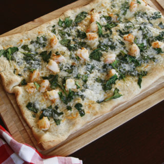 Garlicky Shrimp, Spinach and Asiago Pizza