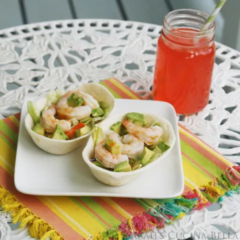 Shrimp Salad Soft Tacos with Chile and Roasted Garlic Vinaigrette
