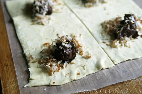 Making Chocolate Caramel Turnovers with Toasted Coconut