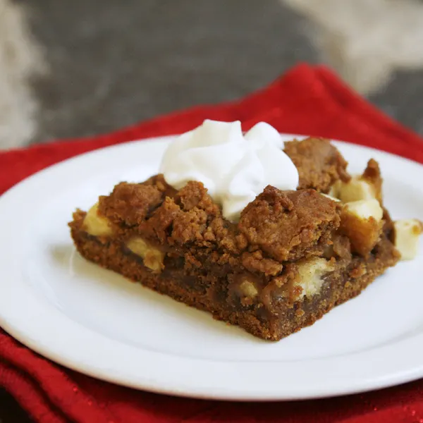Apple Gingerbread Bars with Whipped Cream