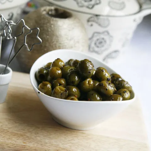 Roasted Spicy Herbed Green Olives (Easy Holiday Recipes)