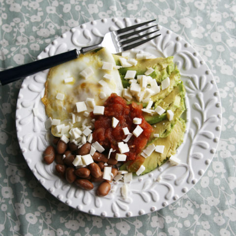 Fried Egg with Beans, Avocado and Queso Blanco