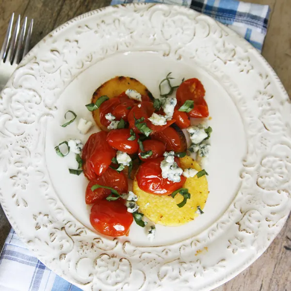 Polenta with Tomato Basil Sauce and Blue Cheese