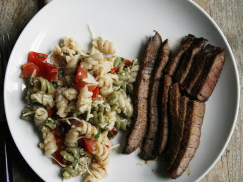 Chili Garlic Steak With Cheesy Veggie Caesar Pasta Salad Summer Grilling Sarah S Cucina Bella