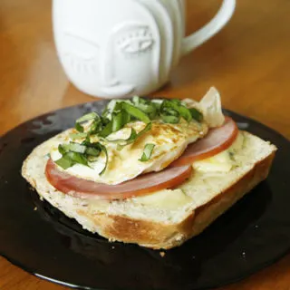 Open-Face Ham, Cambozola and Egg Sandwiches with Basil