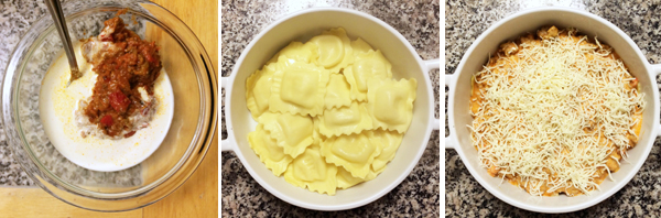 Making Creamy Baked Ravioli