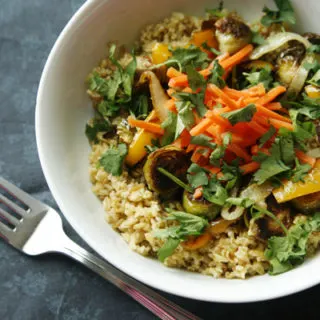 Roasted Vegetable Bowl with Pickled Carrots and Freekeh
