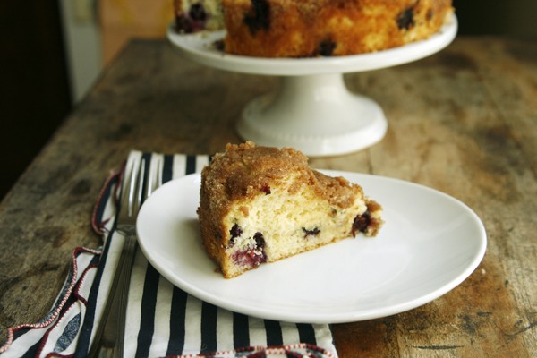 Slice of Old-Fashioned Blueberry Coffee Cake