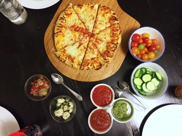 Pizza with a Trio of Dipping Sauces