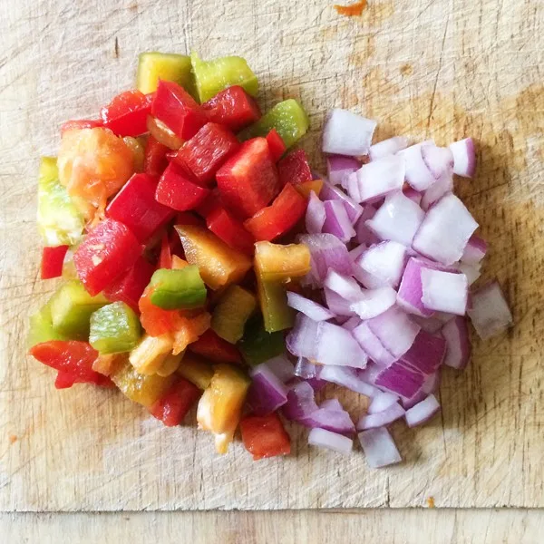 Diced bell peppers and red onion