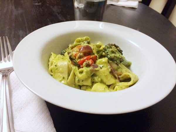 Roasted Vegetable Papperdelle with Creamy Pesto Sauce recipe