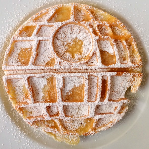 Death Star Waffle with Powdered Sugar