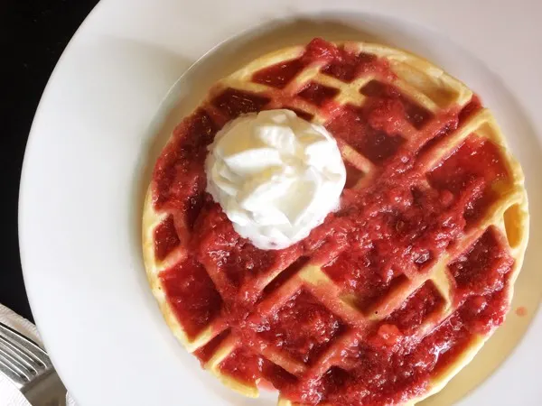 Death Star Waffles with Strawberry Sauce