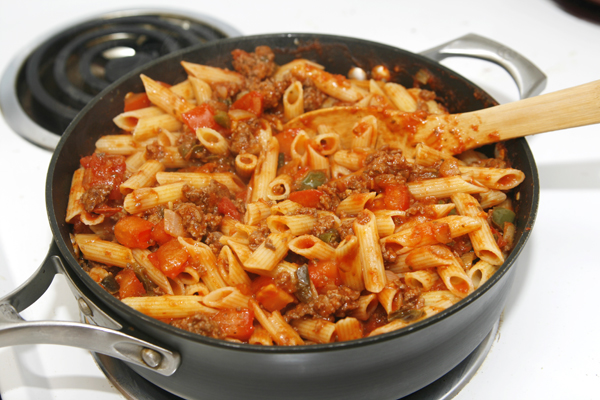American Chop Suey on the stove