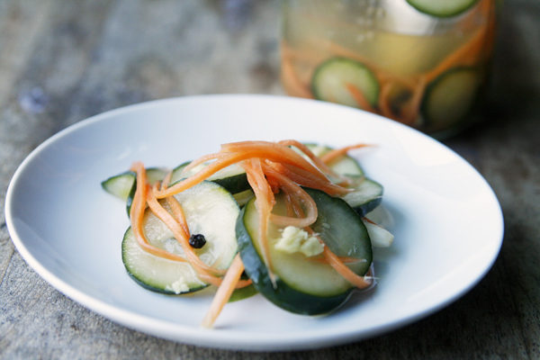 Garlic Ginger Carrot and Cucumber Quick Pickles