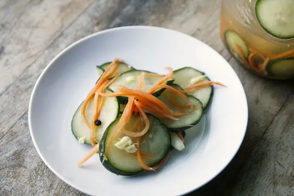 Garlic Ginger Carrot and Cucumber Quick Pickles recipe