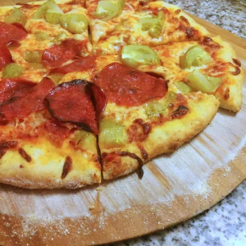 Tomato Pepperoni Pizza with Garlic Pepper Crust