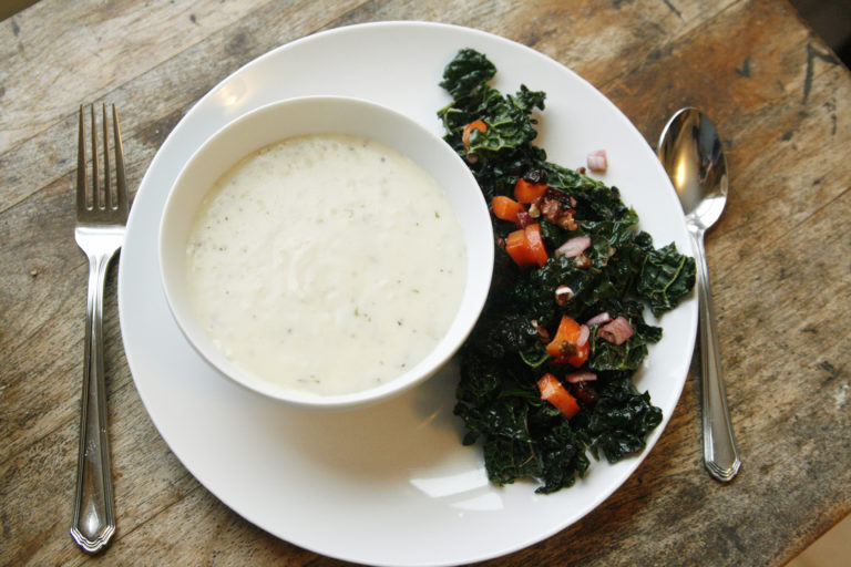 Crunchy Kale Salad with Cranberry Vinaigrette with a Comforting Soup