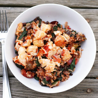 Leek, Beet and Radish Fried Rice with Buttery Lobster