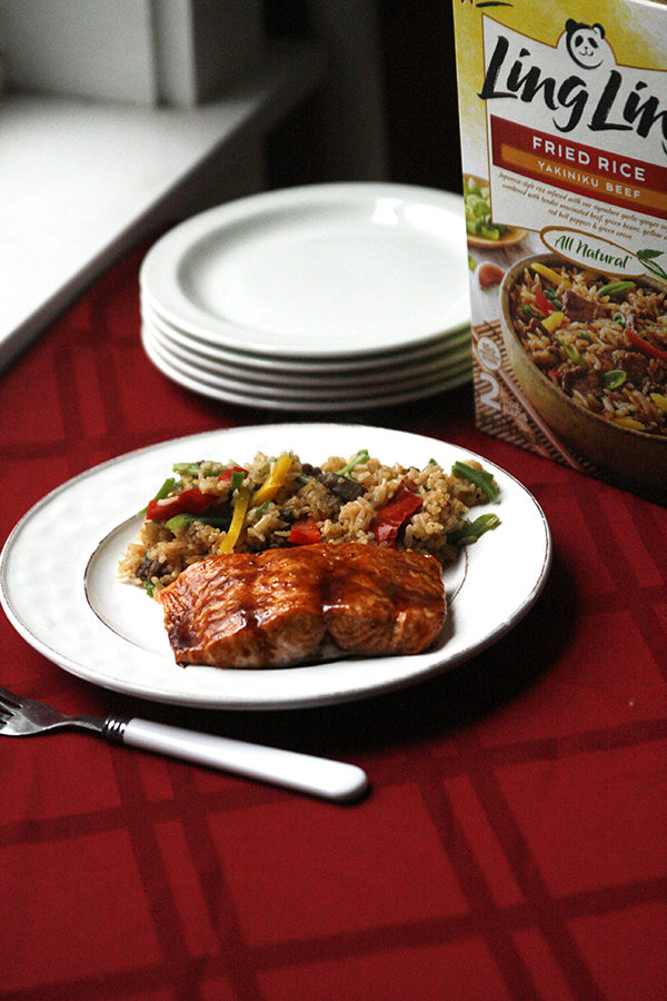 Honey Hoisin Broiled Salmon is a quick and easy dinner when served with premade fried rice.