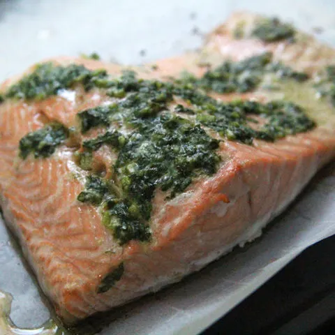 Salmon with Garlic Basil Butter