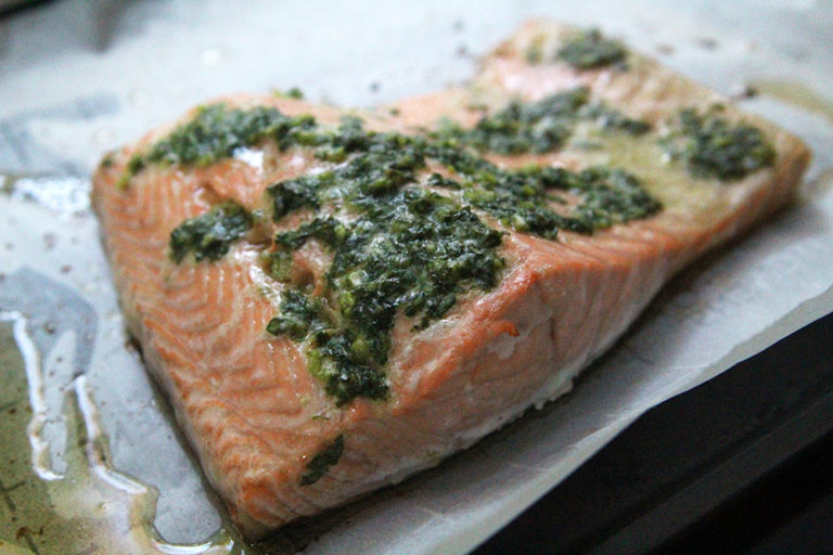 Roasted Salmon with Garlic Basil Butter