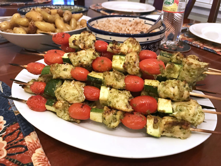 Grilled Lemon Basil Pesto Chicken Kabobs with Zucchini