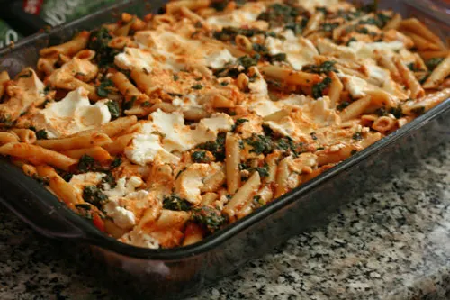 Spinach Baked Ziti is a hearty dinner that's good for cooking with kids.