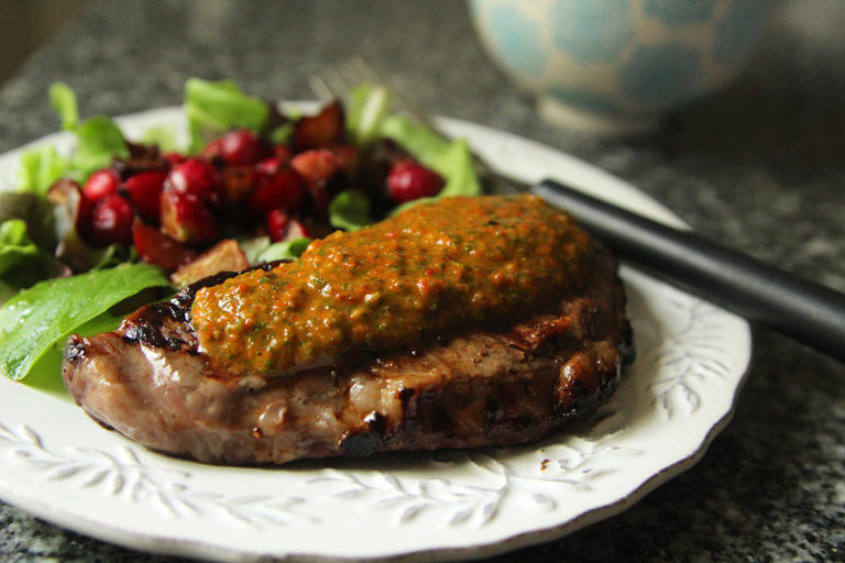 Roasted Red Pepper, Radish Greens and Garlic Sauce