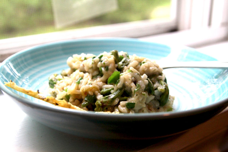 Spring Onion Fiddlehead Risotto