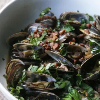 Steamed Clams with White Wine, Pancetta and Basil