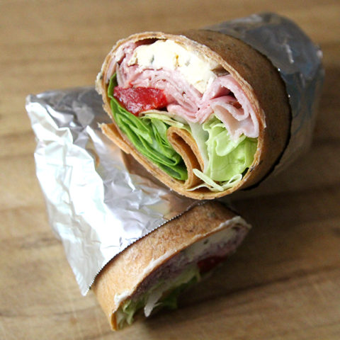 Ham, Cambozola and Roasted Red Pepper Wraps