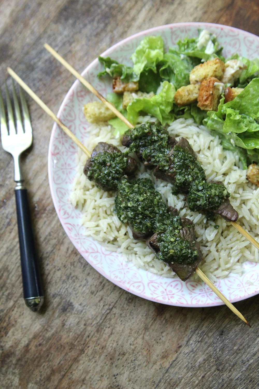 These Marinated Steak Skewers with Chimichurri are easy to make and delightfully flavorful.
