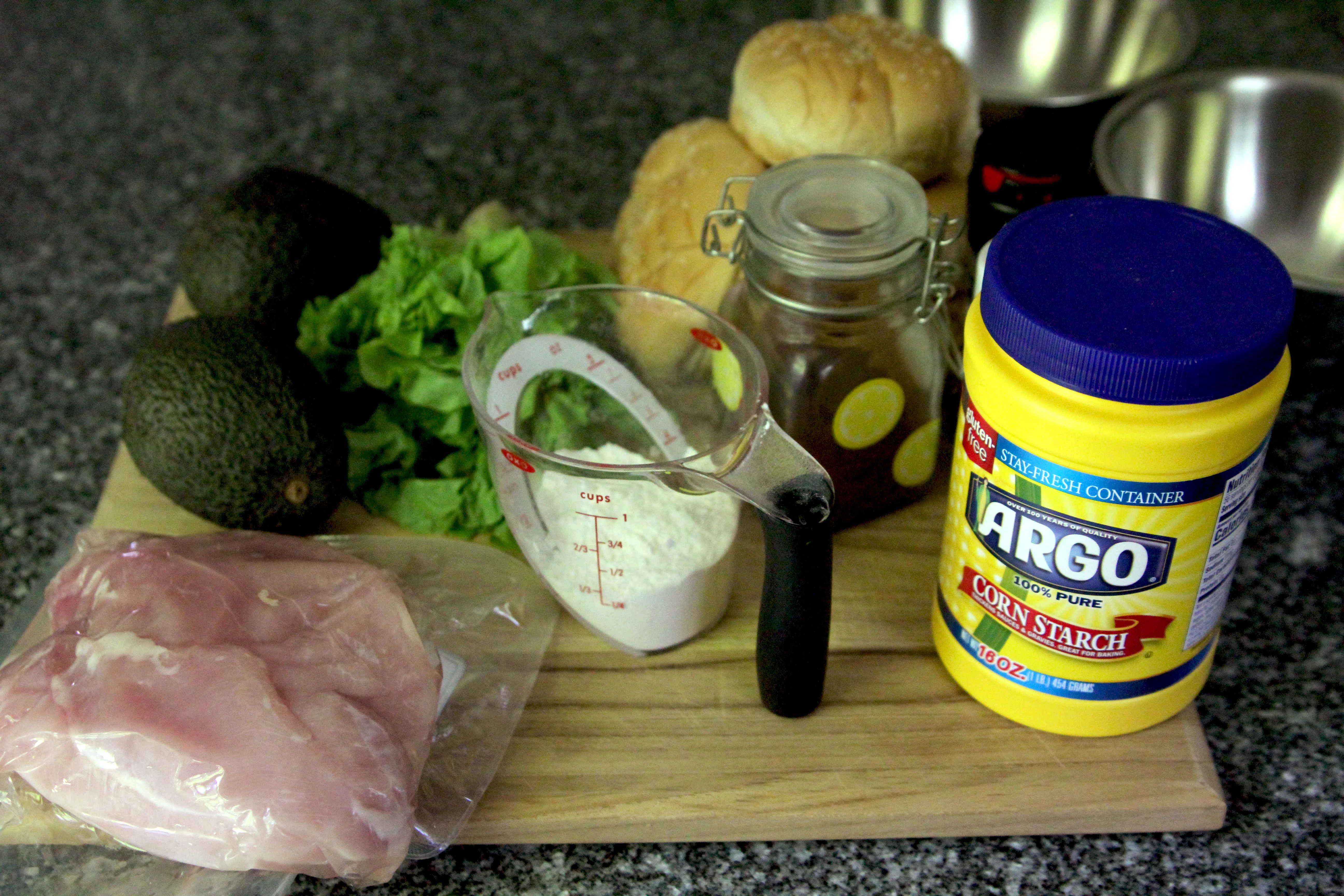 Ingredients for a spicy chicken sandwich