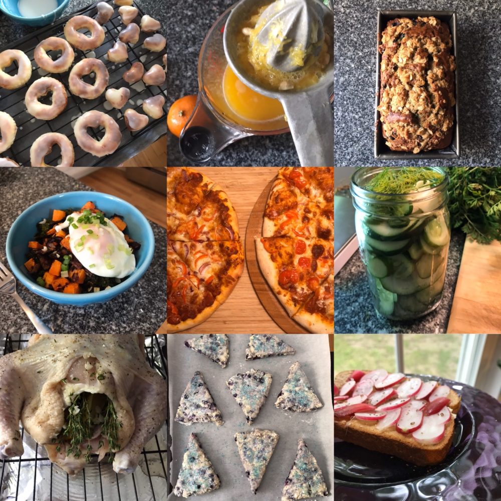 Cooking More? Try Mastering These 9 Dishes: donuts, juice, bread, poached eggs, pizza, pickles, roast chicken, scones and fancy toast