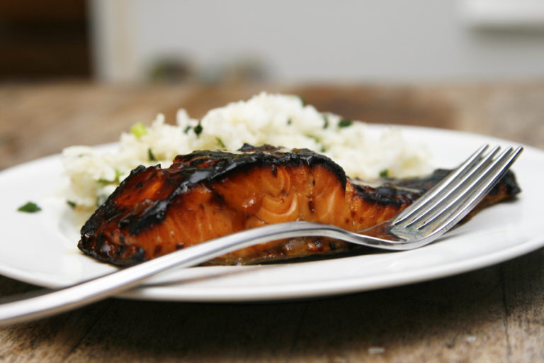Broiled Teriyaki Salmon with Spring Onion Rice