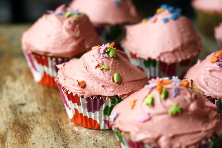 Easy Confetti Cupcakes with Strawberry Frosting Recipe