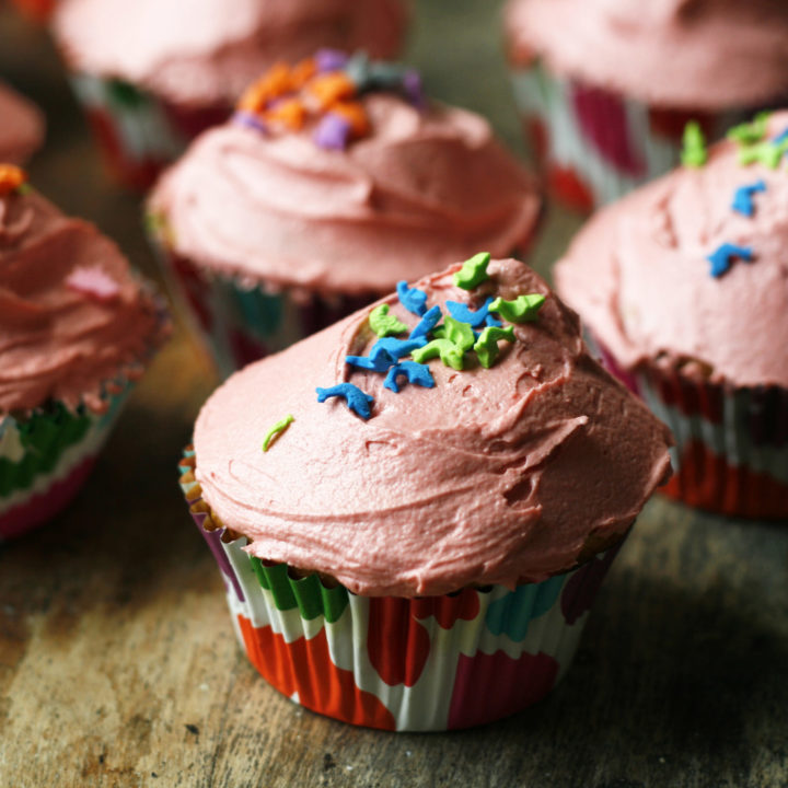 Easy Confetti Cupcakes with Strawberry Frosting