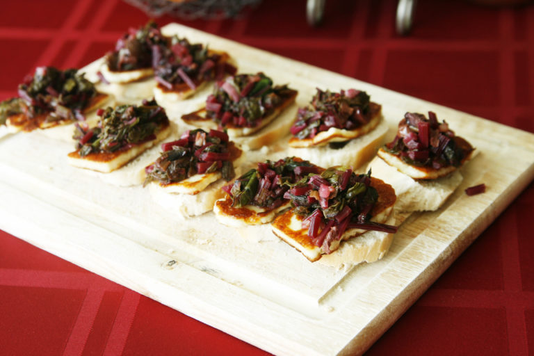 Fried Halloumi with Beet Greens Bruschetta Recipe