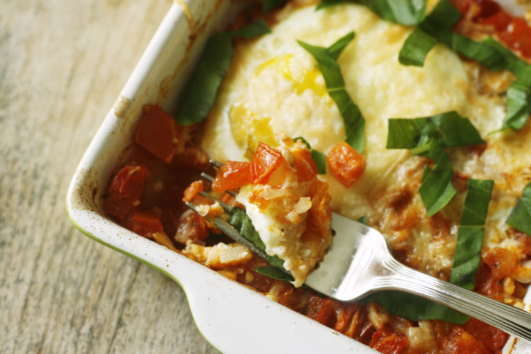 Baked Egg for One Recipe with Tomatoes and Onions